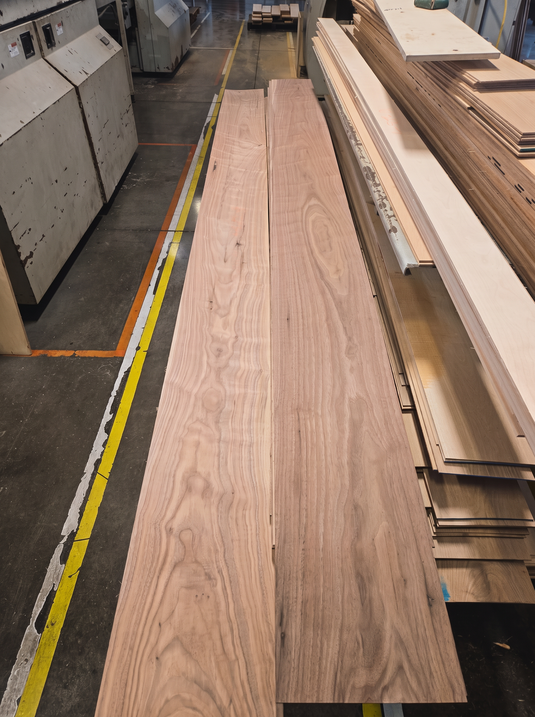 Raw boards laid out at the mill before becoming flooring